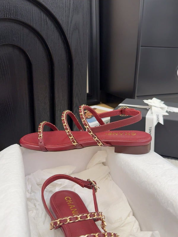 CC 25S Sandal Three Leather Strap Red Calfskin
