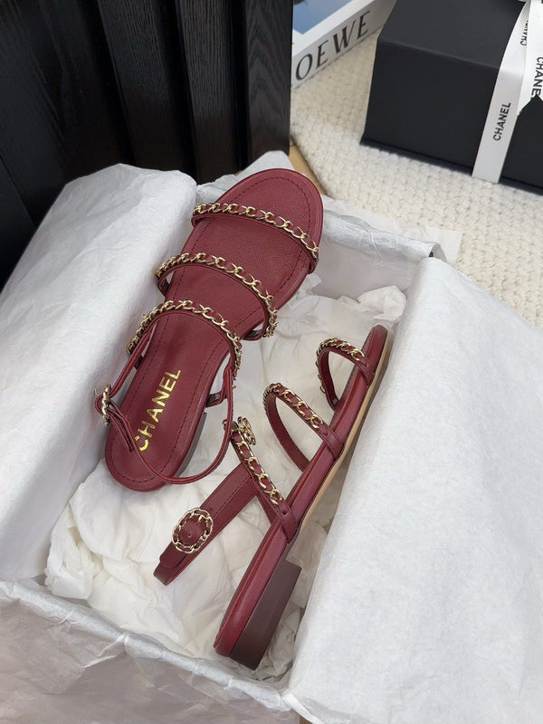 CC 25S Sandal Three Leather Strap Red Calfskin