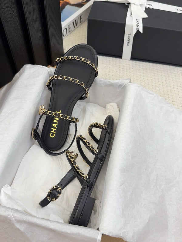 CC 25S Sandal Three Leather Strap Black Calfskin