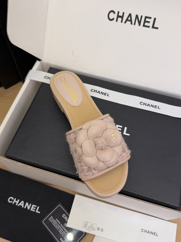 CC 25 Camellia Mule 40 Pink Tweed And Beige Leather 277717