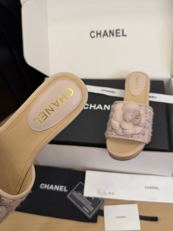 CC 25 Camellia Mule 40 Pink Tweed And Beige Leather 277717