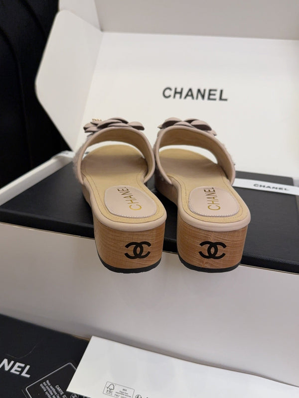 CC 25 Camellia Mule 40 Pink Tweed And Beige Leather 277717