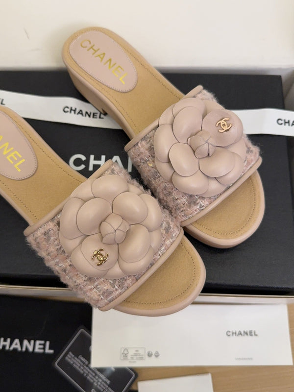 CC 25 Camellia Mule 40 Pink Tweed And Beige Leather 277717