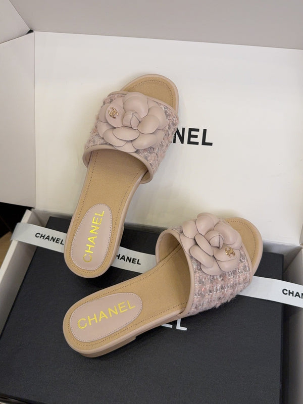 CC 25 Camellia Mule 40 Pink Tweed And Beige Leather 277717