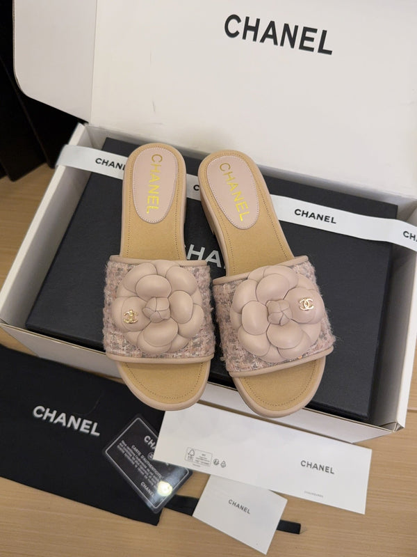 CC 25 Camellia Mule 40 Pink Tweed And Beige Leather 277717