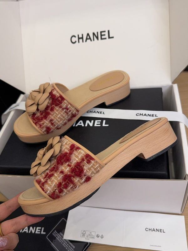 CC 25 Camellia Mule 40 Rosso Mix Beige Tweed e Pelle Beige 277719