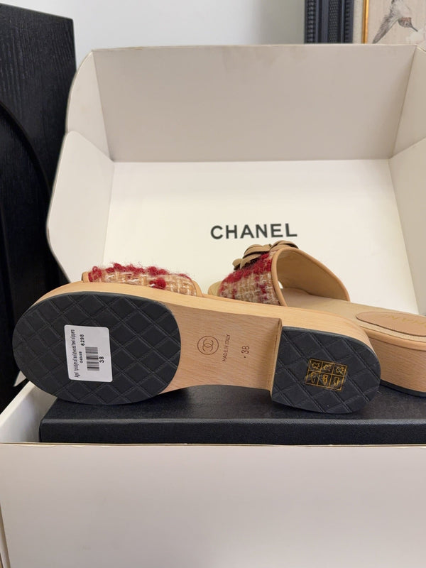 CC 25 Camellia Mule 40 Rosso Mix Beige Tweed e Pelle Beige 277719