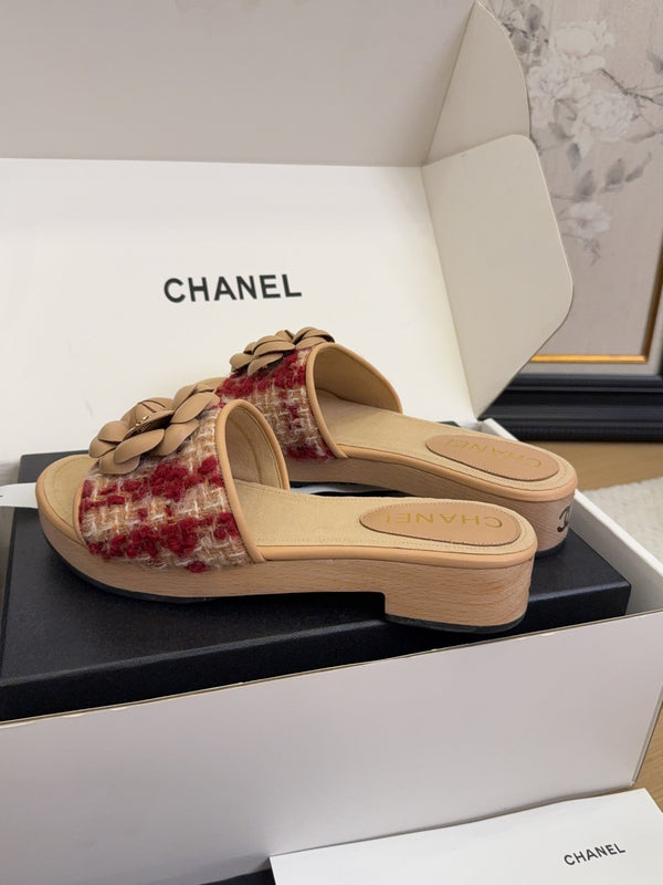 CC 25 Camellia Mule 40 Rosso Mix Beige Tweed e Pelle Beige 277719