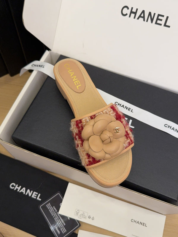 CC 25 Camellia Mule 40 Rosso Mix Beige Tweed e Pelle Beige 277719