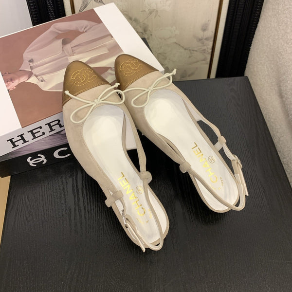 CC 25 Slingbacks 45 Bow With Beige Suede Mix Gold Sheepskin 277673