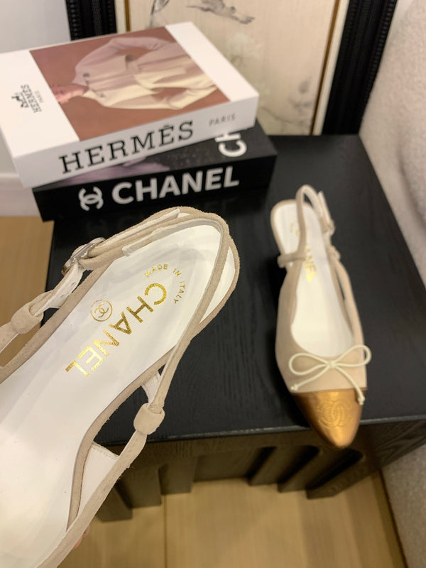 CC 25 Slingbacks 45 Bow With Beige Suede Mix Gold Sheepskin 277673