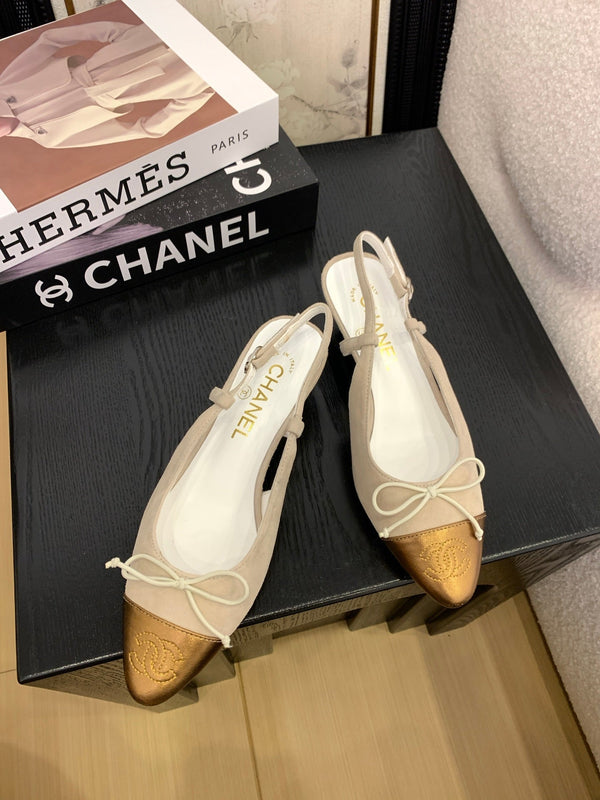 CC 25 Slingbacks 45 Bow With Beige Suede Mix Gold Sheepskin 277673