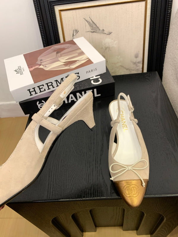 CC 25 Slingbacks 45 Bow With Beige Suede Mix Gold Sheepskin 277673