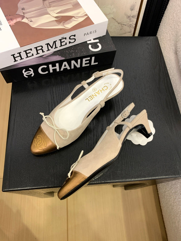 CC 25 Slingbacks 45 Bow With Beige Suede Mix Gold Sheepskin 277673