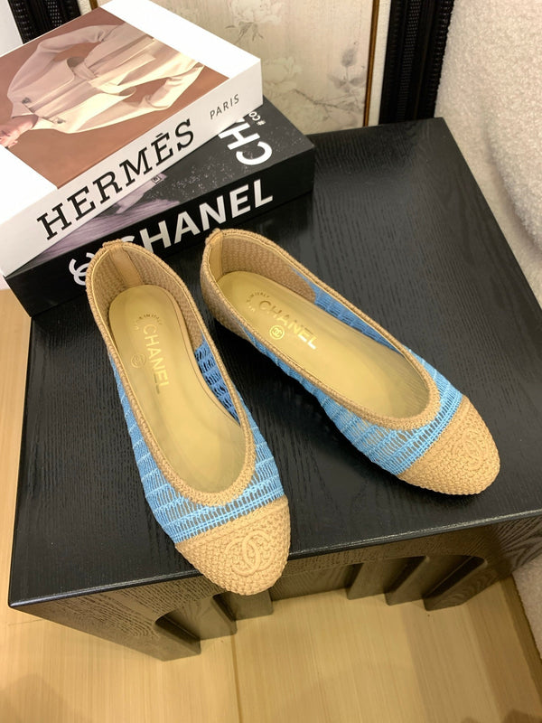 CC 25 Ballet Flat Beige Mix Sky Blue Raffia 277570
