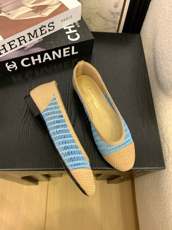 CC 25 Ballet Flat Beige Mix Sky Blue Raffia 277570
