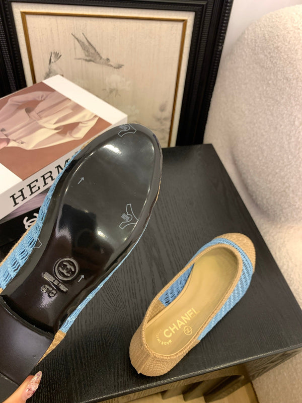 CC 25 Ballet Flat Beige Mix Sky Blue Raffia 277570