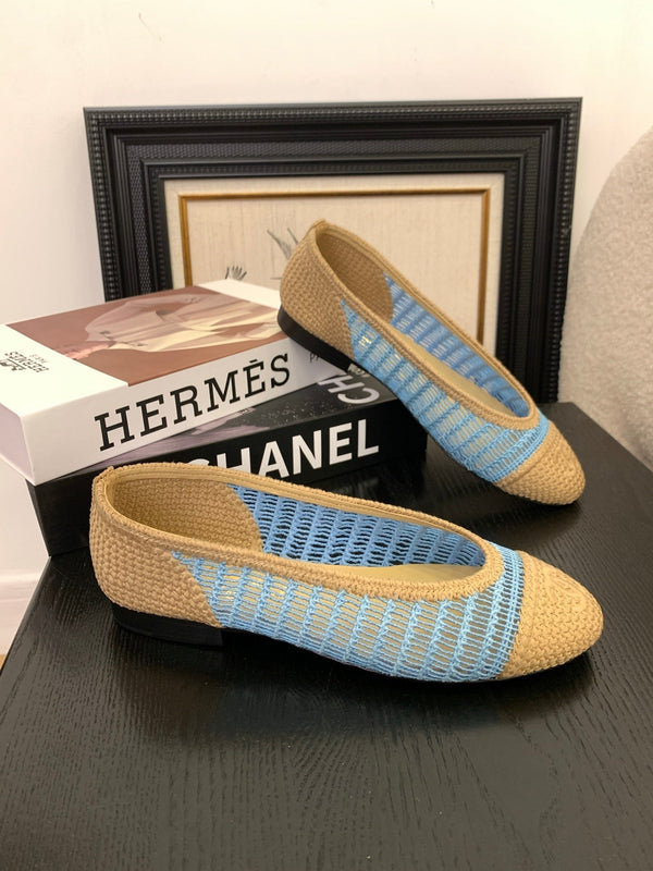CC 25 Ballet Flat Beige Mix Sky Blue Raffia 277570