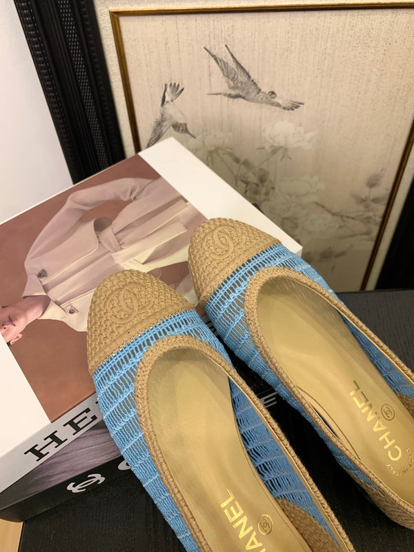 CC 25 Ballet Flat Beige Mix Sky Blue Raffia 277570