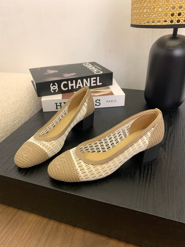 cc 25 ballet flat 50mm beige white raffia 288816