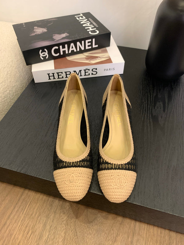 CC 25p Tacco da ballerina 50mm Nero Beige Rafia