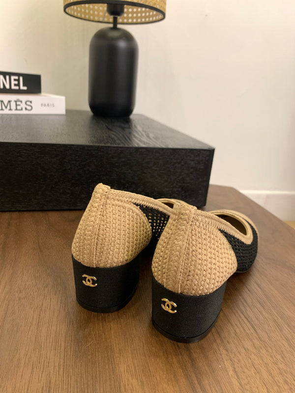 CC 25p Tacco da ballerina 50mm Nero Beige Rafia