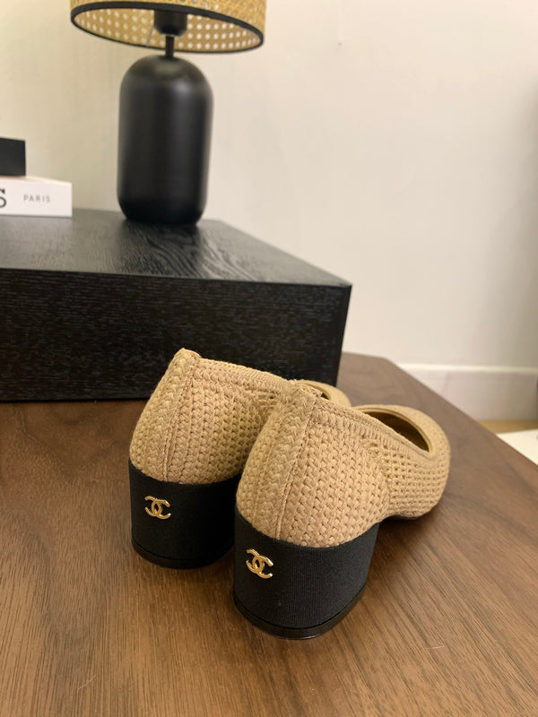 cc 25 ballet flat 50mm beige raffia 288818