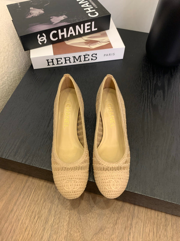 cc 25 ballet flat 50mm beige raffia 288818