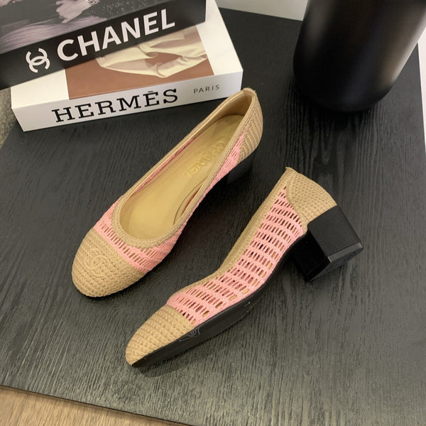 cc 25 ballet flat 50mm beige pink raffia 288820