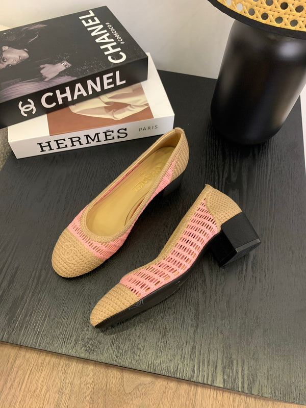 CC 25p Tacco da ballerina 50mm Rafia rosa beige