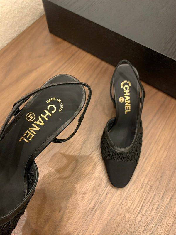 CC 25 Sandal Heel 85mm Black Fabric Grosgrain