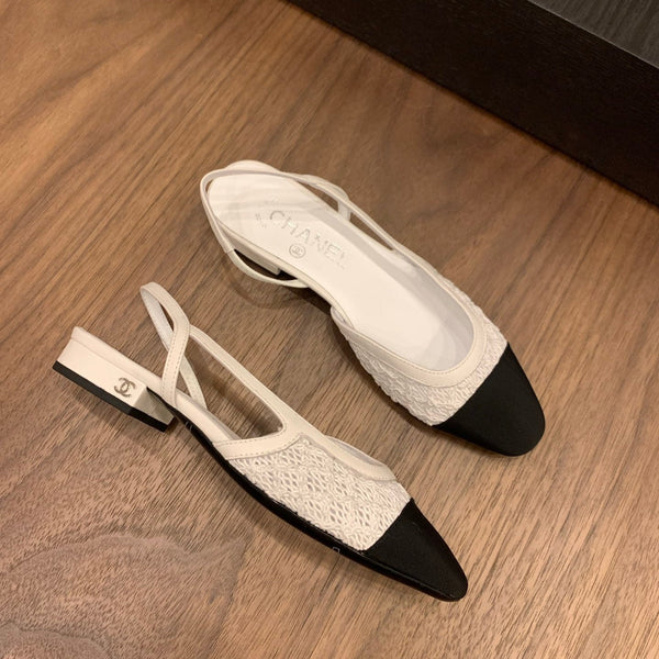 CC 25 Slingback Flat White Fabric Grosgrain