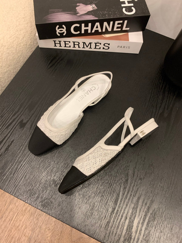 CC 25 Slingback Flat White Fabric Grosgrain