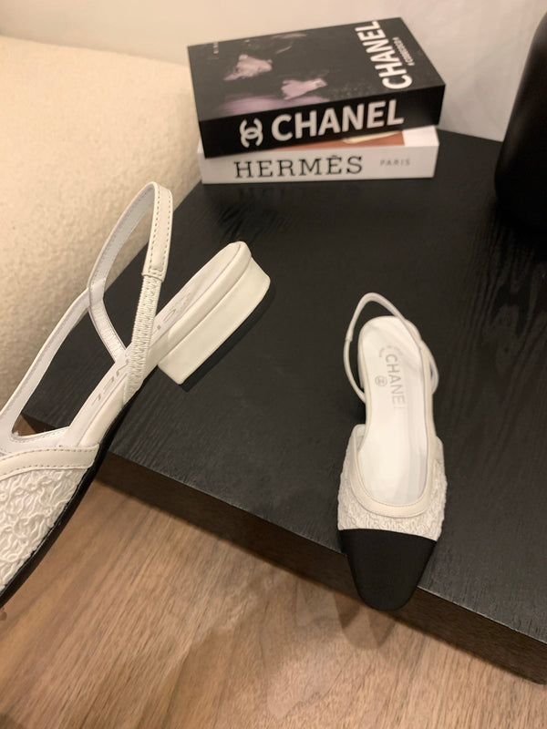 CC 25 Slingback Flat White Fabric Grosgrain