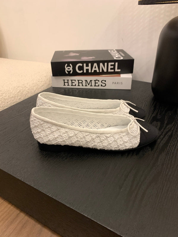 CC 25 Ballerina in tessuto bianco grosgrain nero