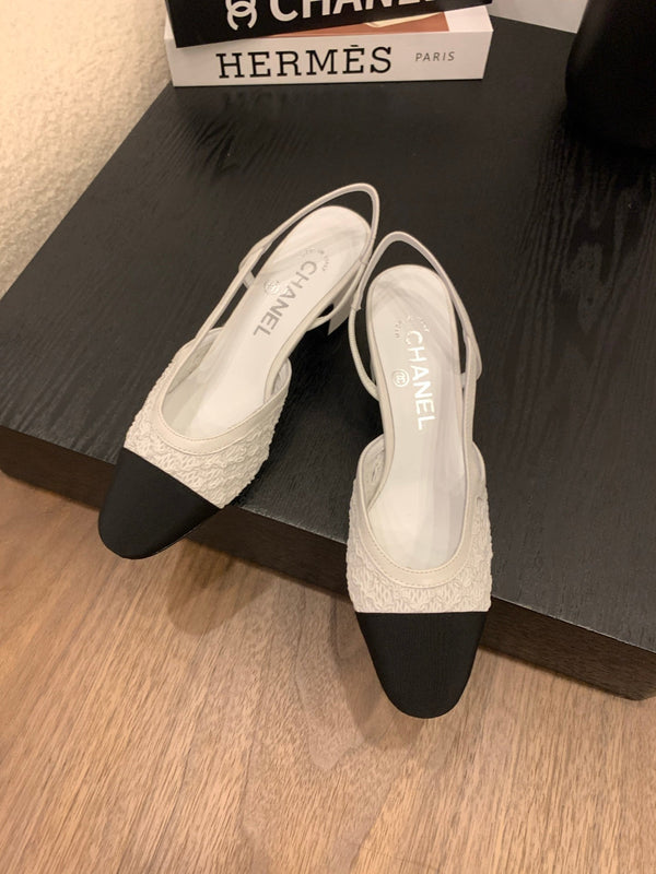 CC 25 Slingback 50mm White Fabric Grosgrain