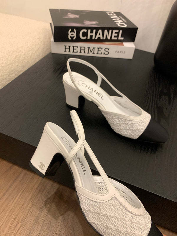 CC 25 Slingback 50mm White Fabric Grosgrain