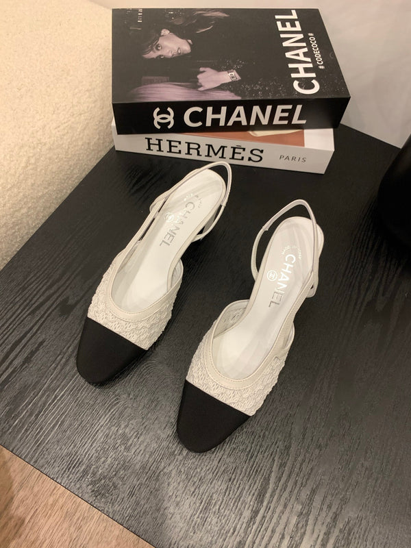 CC 25 Slingback 50mm White Fabric Grosgrain