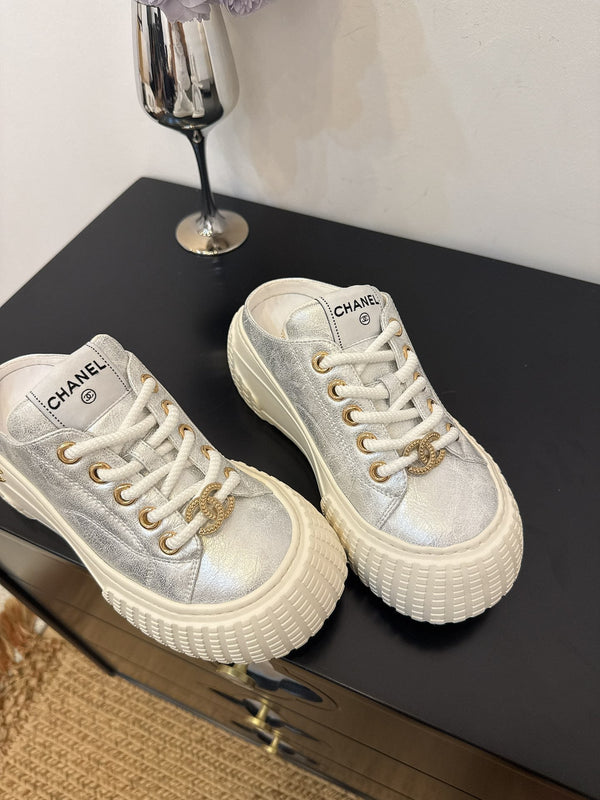 CC 25 Mules Platfrom Silver Lambskin 331632