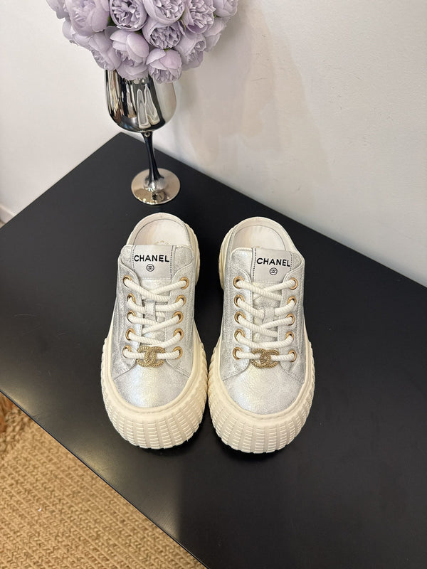 CC 25 Mules Platfrom Silver Lambskin 331632