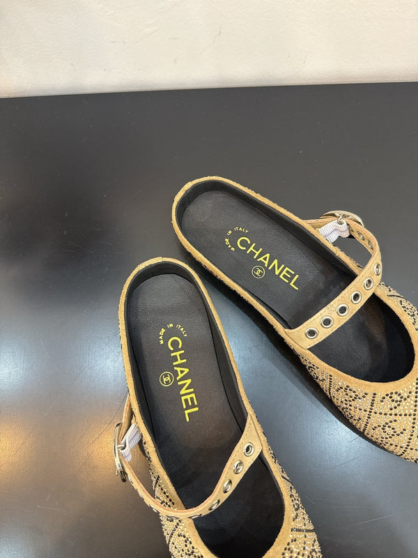 CC 25 Ballet Flats Mules Camel Brown Calfskin 331656