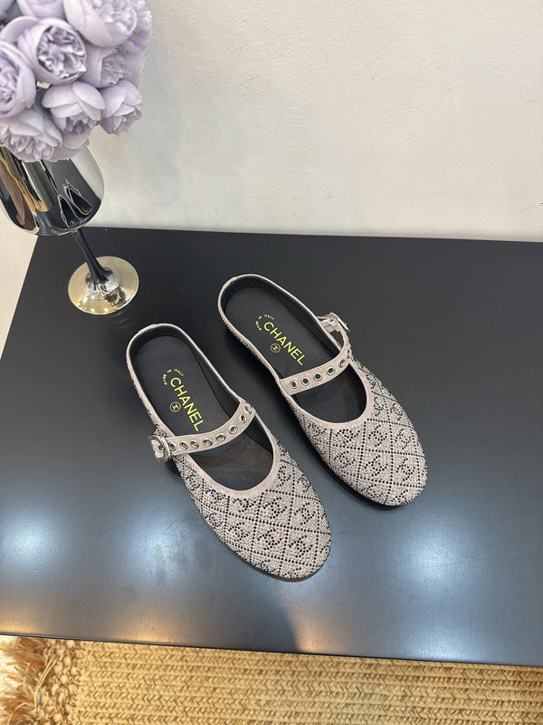 CC 25 Ballet Flats Mules Grey Calfskin 331657