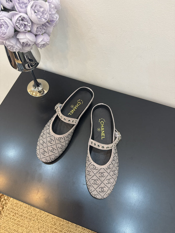 CC 25 Ballet Flats Mules Grey Calfskin 331657