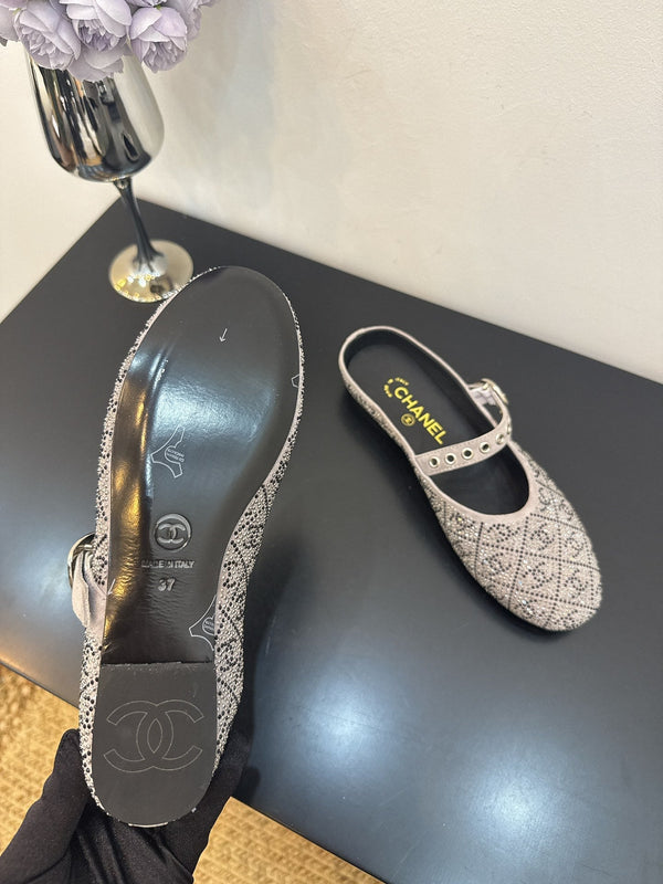 CC 25 Ballet Flats Mules Grey Calfskin 331657