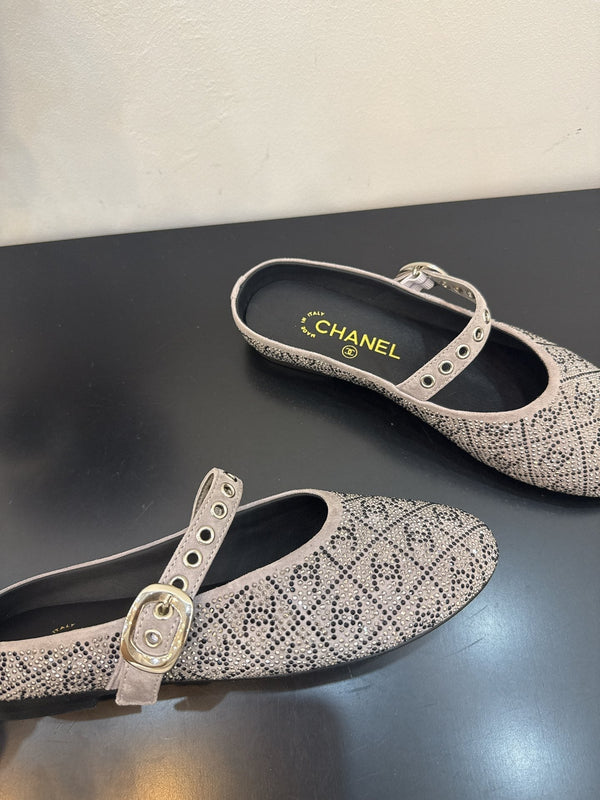 CC 25 Ballet Flats Mules Grey Calfskin 331657