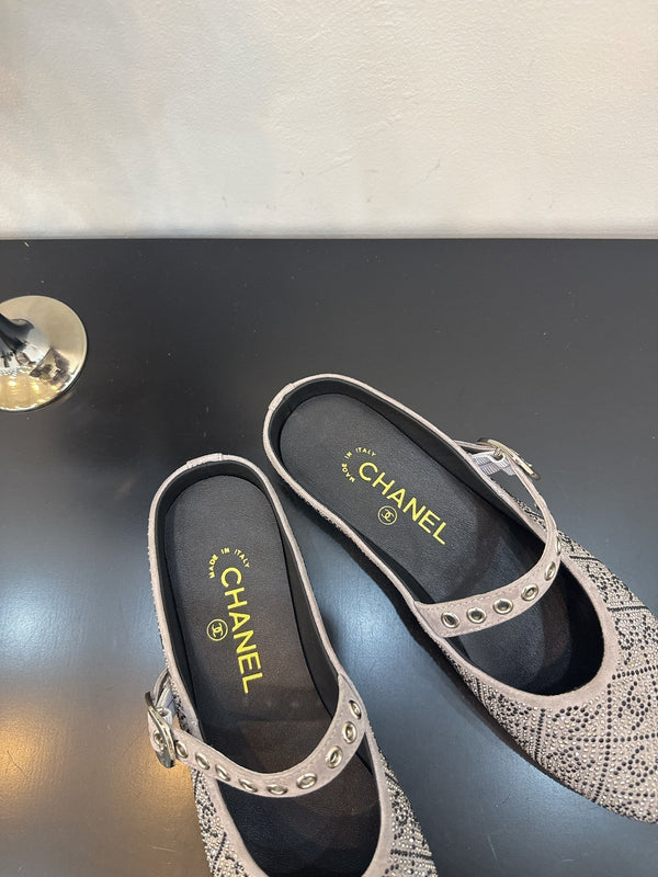 CC 25 Ballet Flats Mules Grey Calfskin 331657