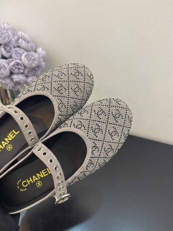 CC 25 Ballet Flats Mules Grey Calfskin 331657