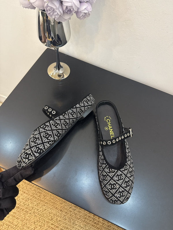 CC 25 Ballet Flats Mules Black Calfskin 331658