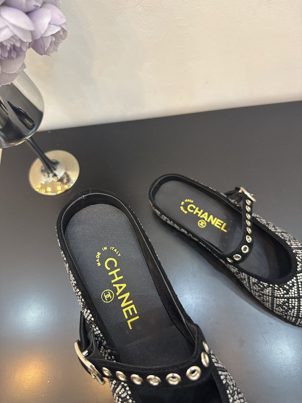 CC 25 Ballet Flats Mules Black Calfskin 331658