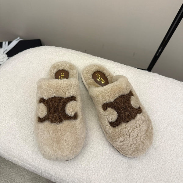 CL Elena Mule in Shearling 10mm Beige Brown Wool 435859